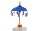 Oriental Galerie Balinesischer Tischschirm Blau Gold mit Holzstandfuß Bild 2