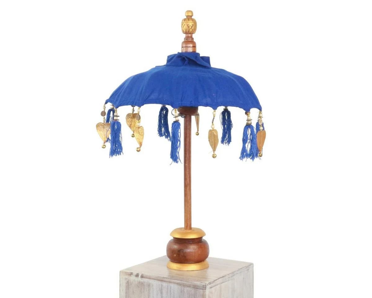 Oriental Galerie Balinesischer Tischschirm Blau Gold mit Holzstandfuß - Bild 2