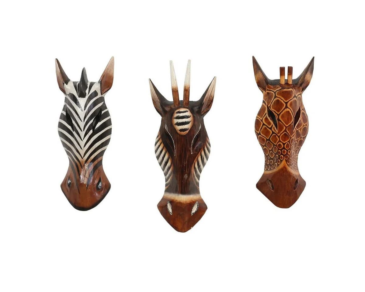 Oriental Galerie 3er Set Wandmasken Afrikanische Dekofiguren Holz - Bild 2