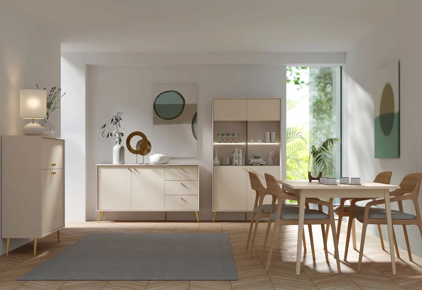 Feldmann-Wohnen Vitrine Rose 2-türig sandbeige mit Beleuchtung - Bild 5