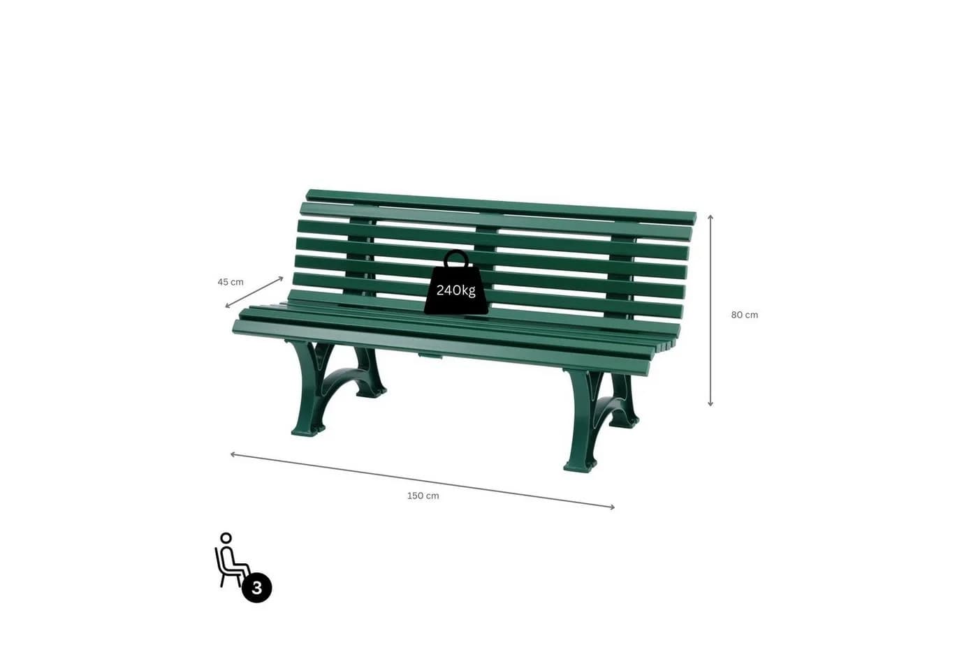 PROREGAL® Gartenbank JAMAIKA 3-Sitzer Kunststoff witterungsbeständig