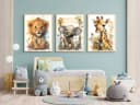 JUSTGOODMOOD Poster Aquarell Löwe Elefant Kinderzimmer Baumwolle Bild 1