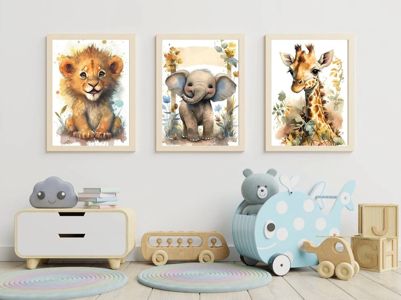 JUSTGOODMOOD Poster Aquarell Löwe Elefant Kinderzimmer Baumwolle - Bild 3