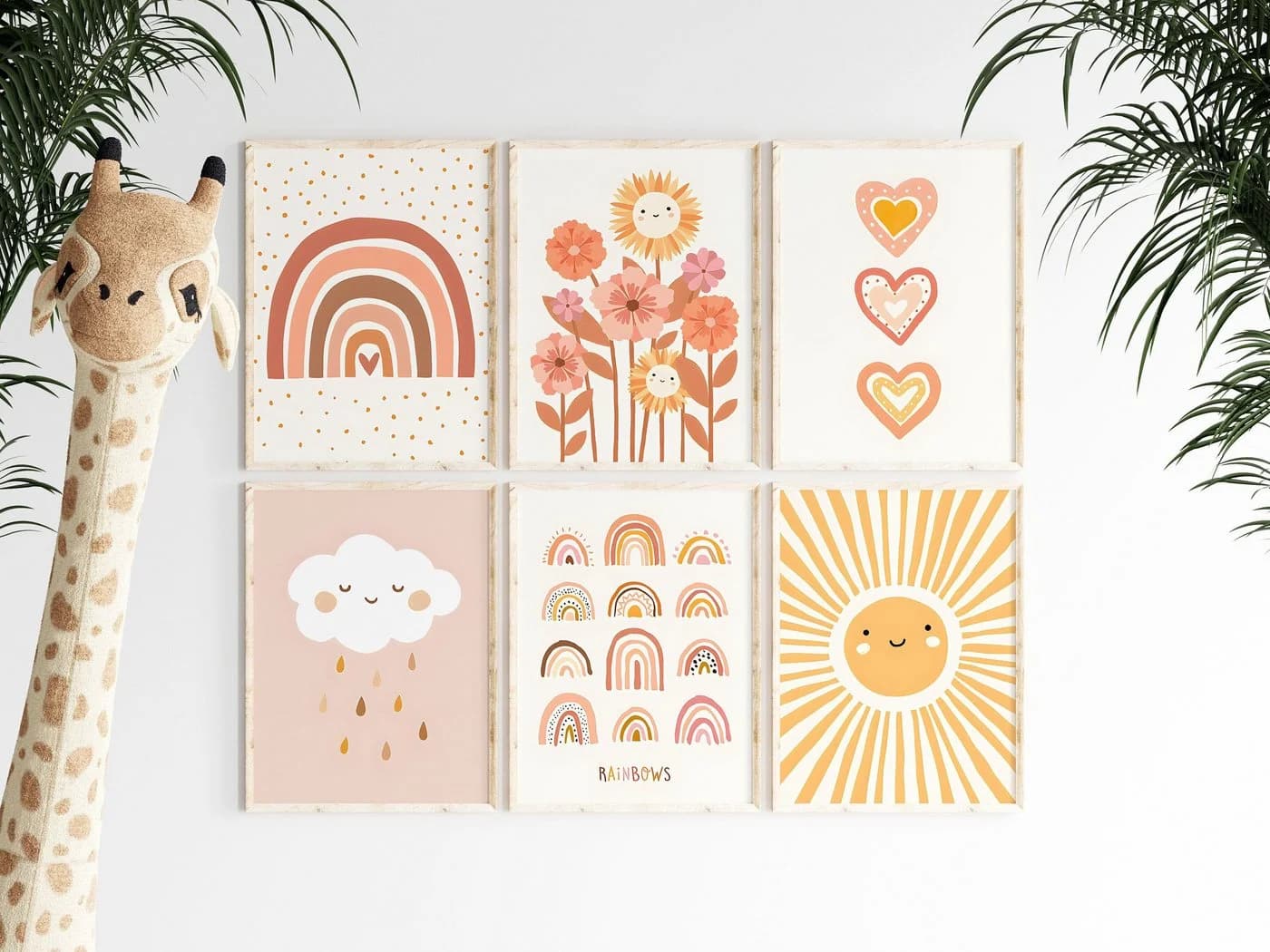 JUSTGOODMOOD Poster Kinderzimmer Sonnenstrahlen Regenbogen Herzen Blumen Bunt - Bild 2