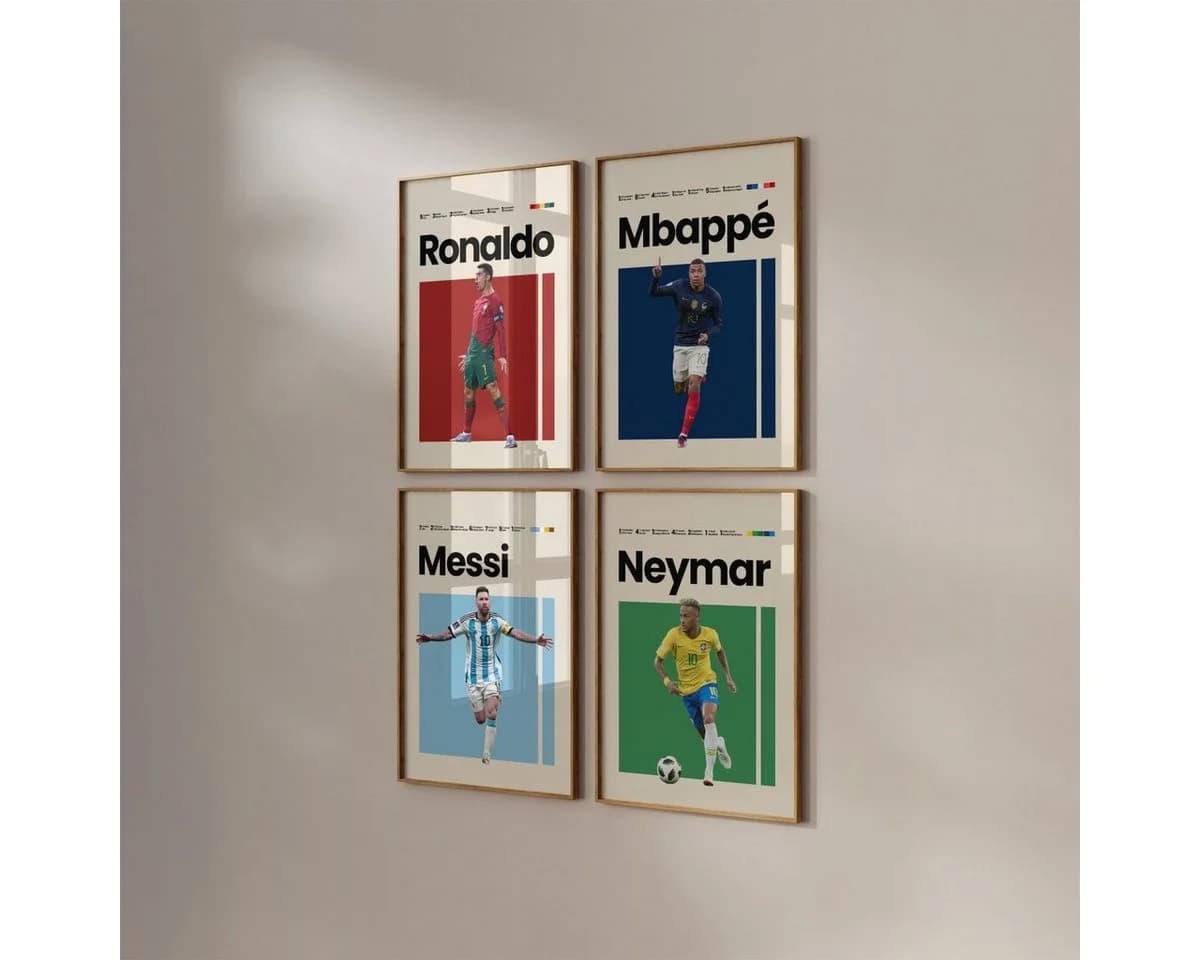 JUSTGOODMOOD Poster Fußball Minimalistisch Mid Century Modern