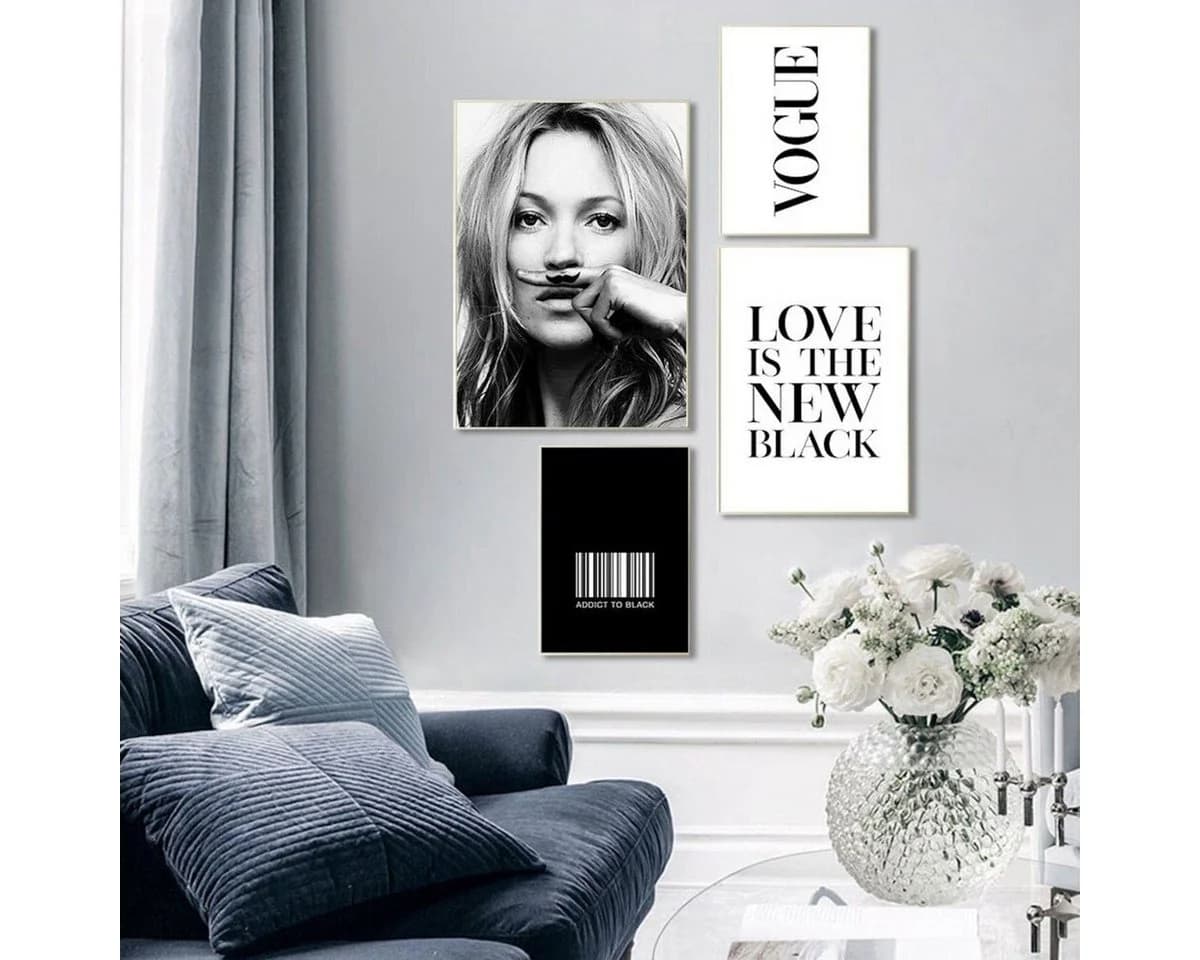 JUSTGOODMOOD Poster Kate Moss Schwarz Weiß Vintage Baumwolle