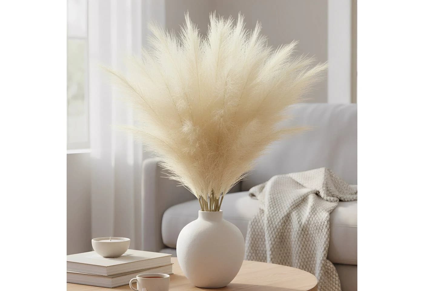 Fanci Home Kunstblume Künstliches Pampasgras 30 Stück Set Beige/Gelb Boho Deko - Bild 2