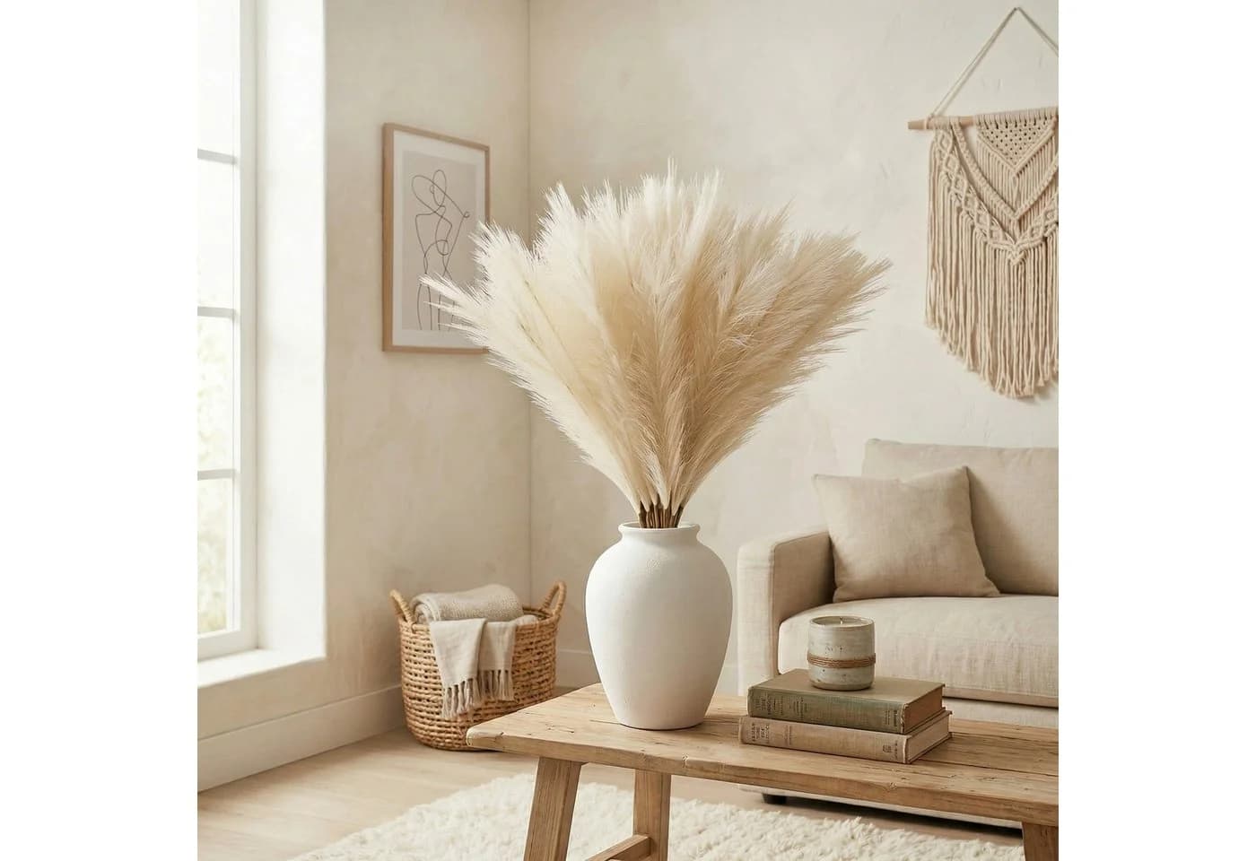 Fanci Home Kunstblume Künstliches Pampasgras 30 Stück Set Beige/Gelb Boho Deko - Bild 3
