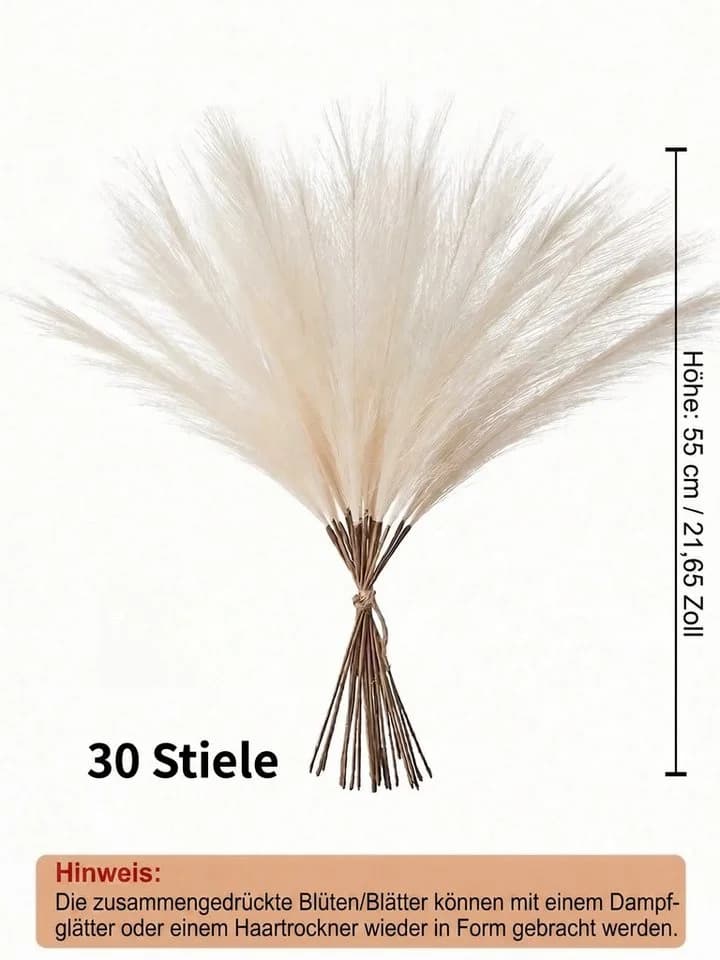 Fanci Home Kunstblume Künstliches Pampasgras 30 Stück Set Beige/Gelb Boho Deko - Bild 5