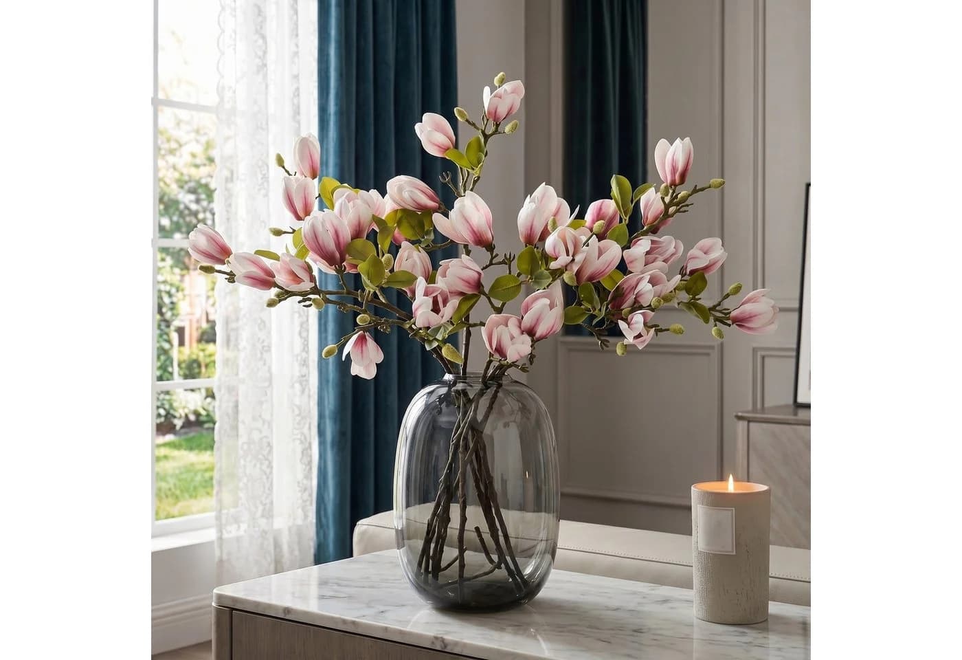 Fanci Home Kunstblumenstrauß Magnolie Rosa Realistisch - Bild 2