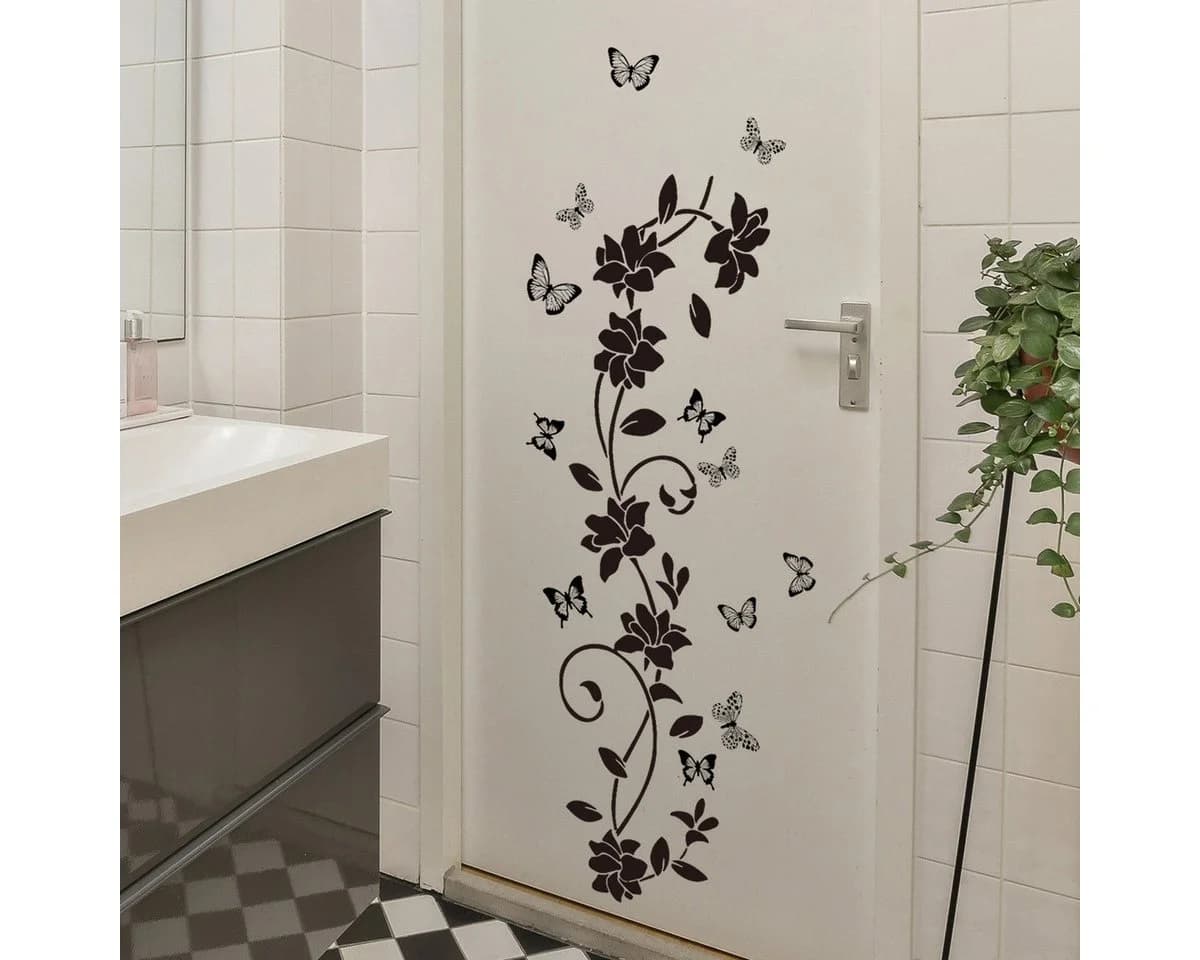 HomeBella Fliesenaufkleber Blumen Wandtattoo mit Schmetterlingen