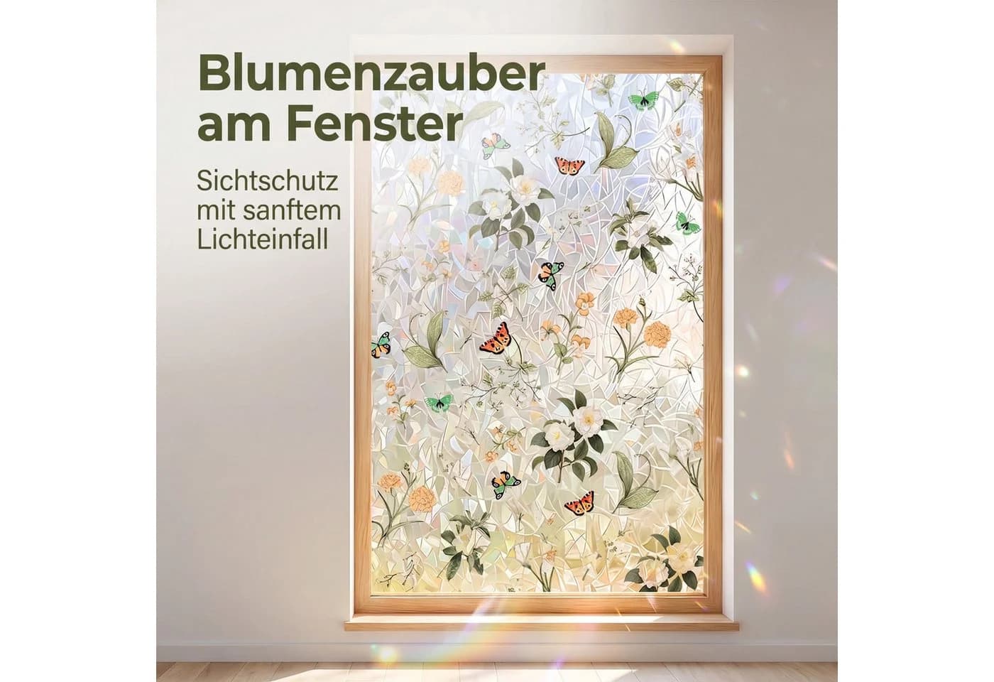 HomeBella Fensterfolie Buntglasoptik Blumen Schmetterlinge Dekorativ - Bild 3