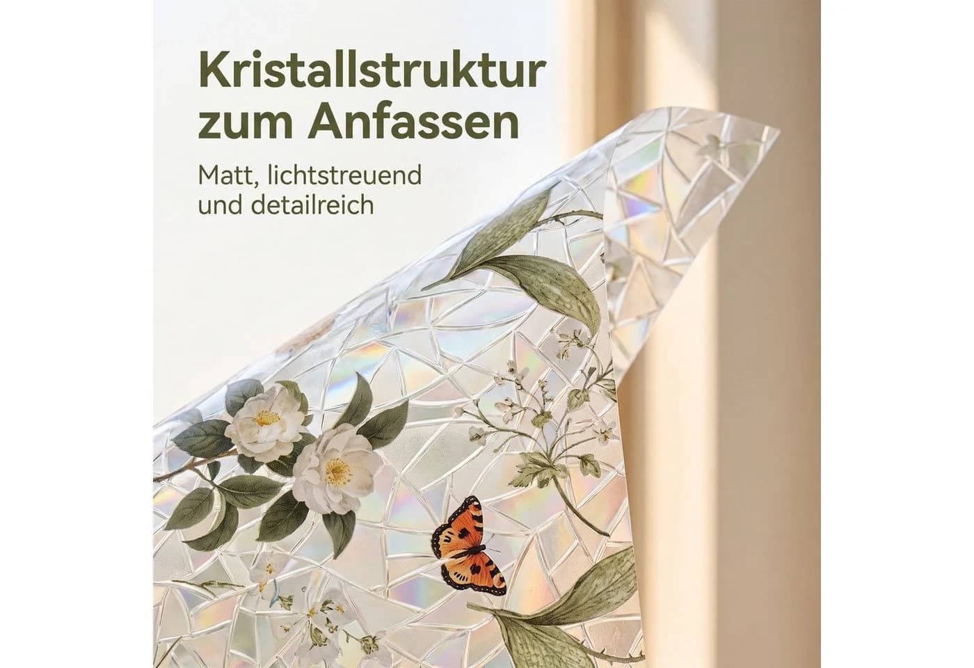 HomeBella Fensterfolie Buntglasoptik Blumen Schmetterlinge Dekorativ - Bild 5