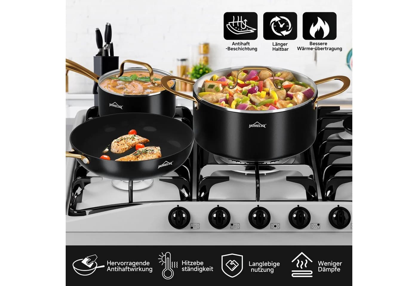 HOMELUX 8-tlg. Topf-Set Induktion Aluminiumguss Schwarz