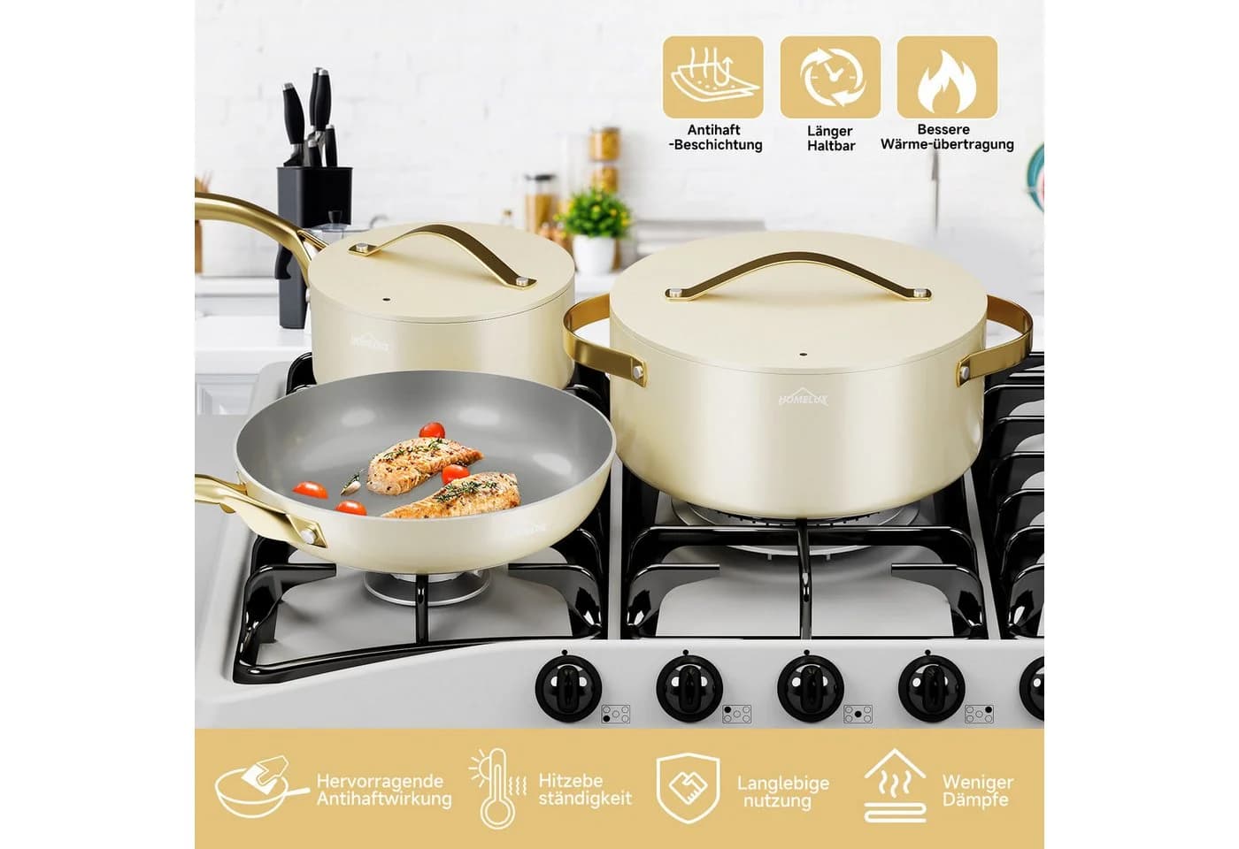 HOMELUX Topf-Set 8-tlg. Aluminiumguss mit Deckel Induktion