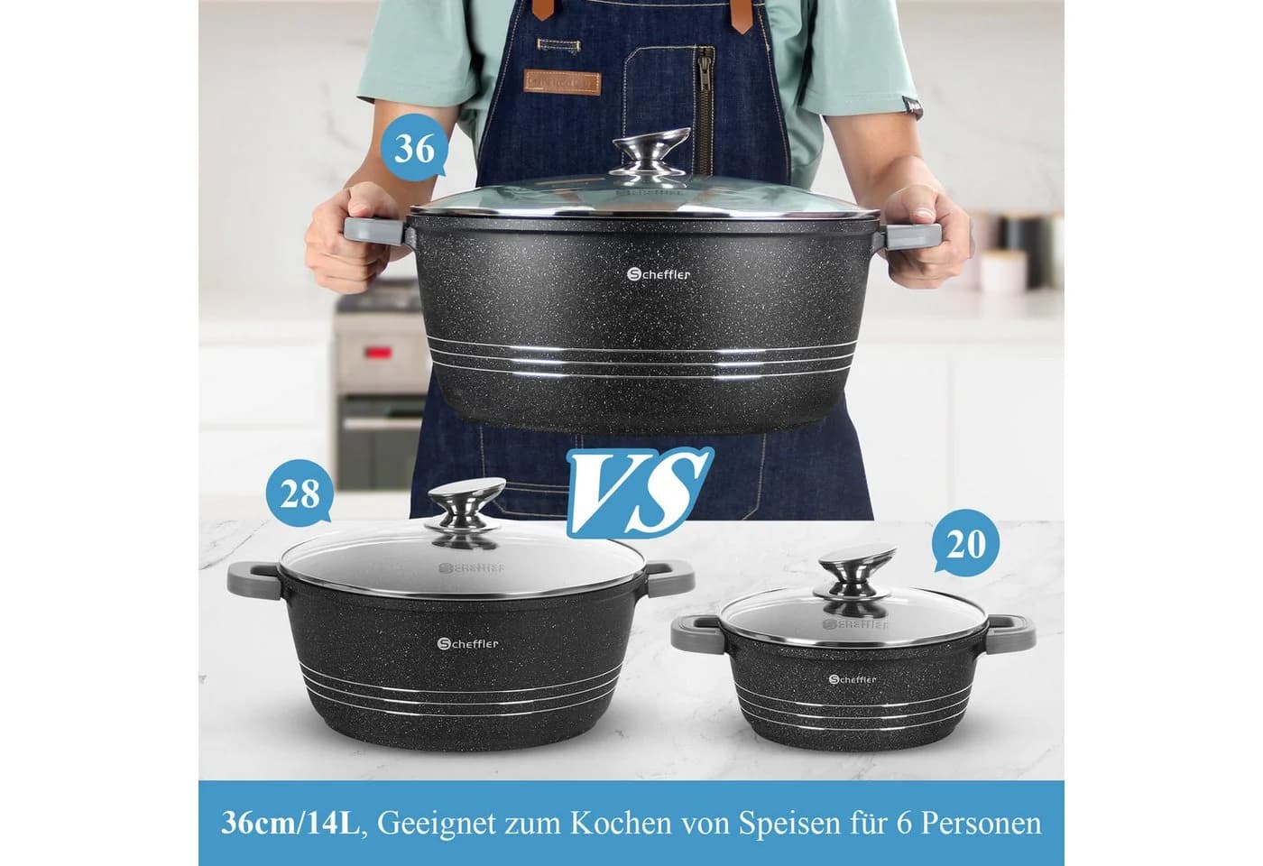 Scheffler Topf-Set 6-tlg. Aluminium mit Glasdeckel & Antihaftbeschichtung - Bild 3