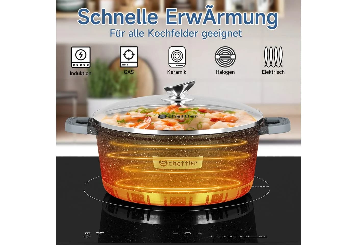 Scheffler Suppentopf Aluminium Antihaft Induktionsgeeignet mit Glasdeckel