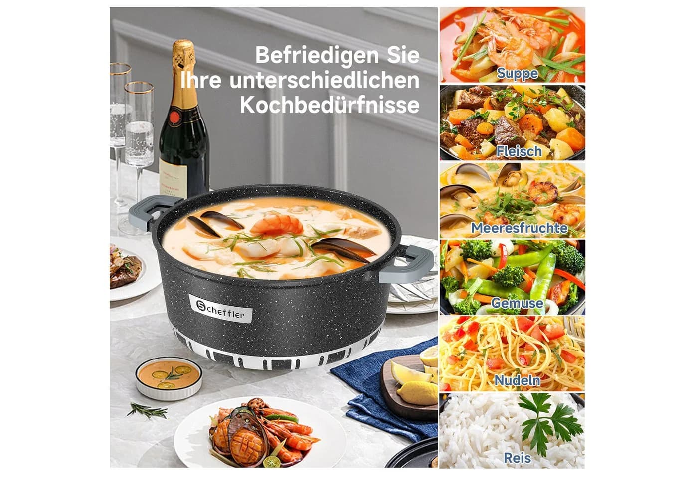 Scheffler Suppentopf Aluminium Antihaft Induktionsgeeignet mit Glasdeckel - Bild 5