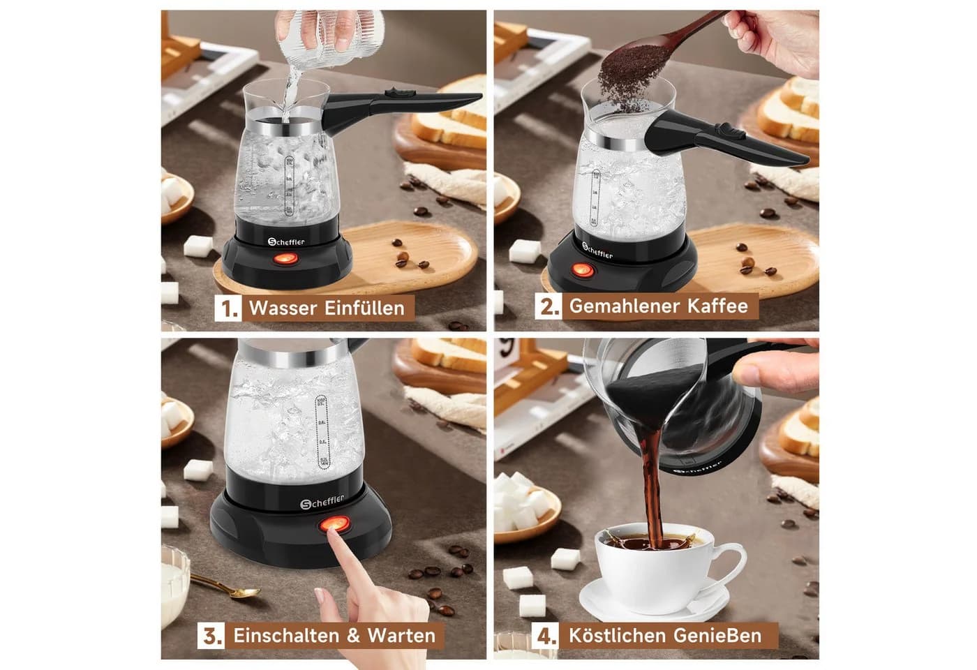 Scheffler Elektrische Kaffeekanne Glas 0,5l Schwarz - Bild 4