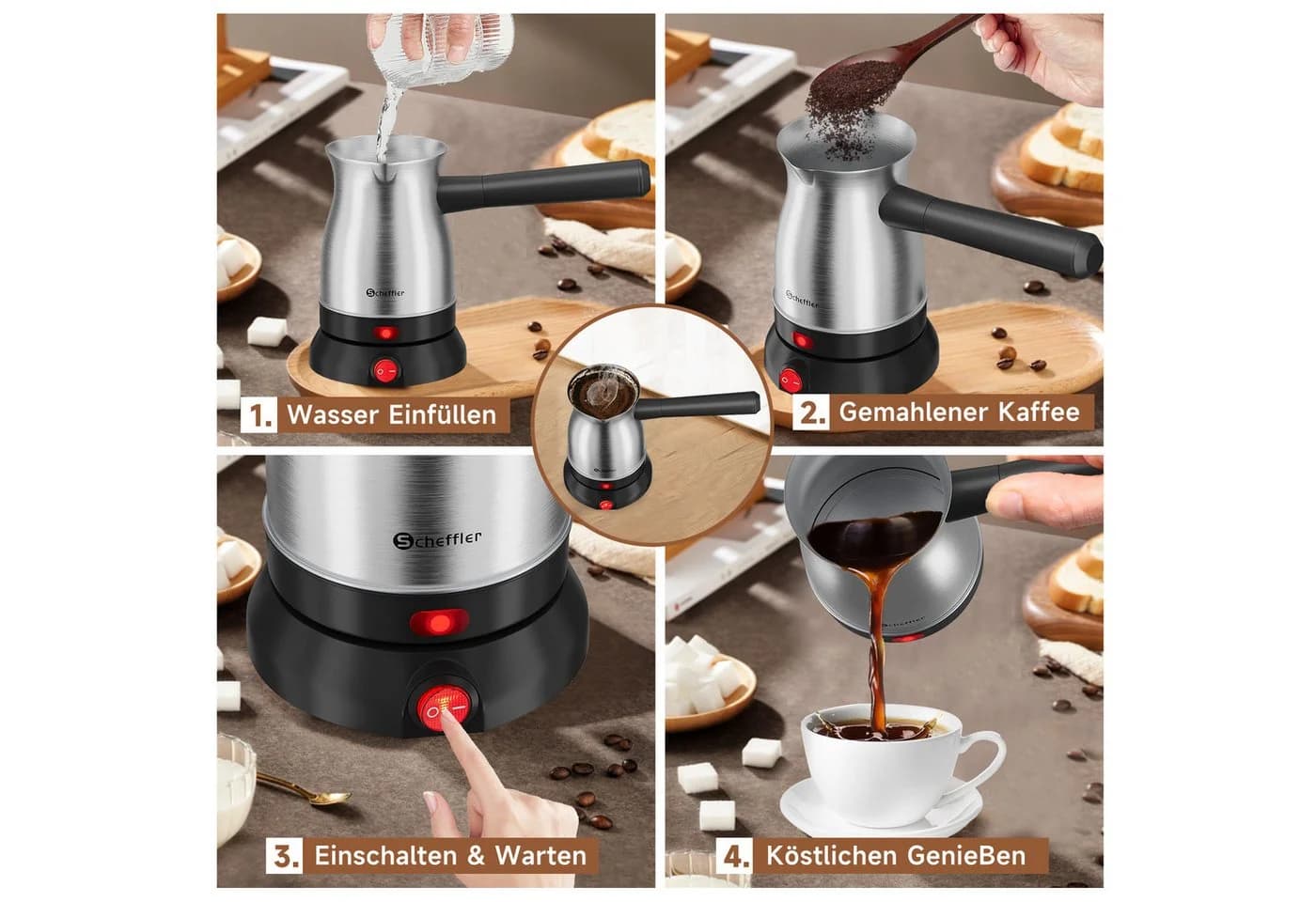 Scheffler Elektrische Kaffeekanne Edelstahl Schwarz 0,5 l - Bild 4