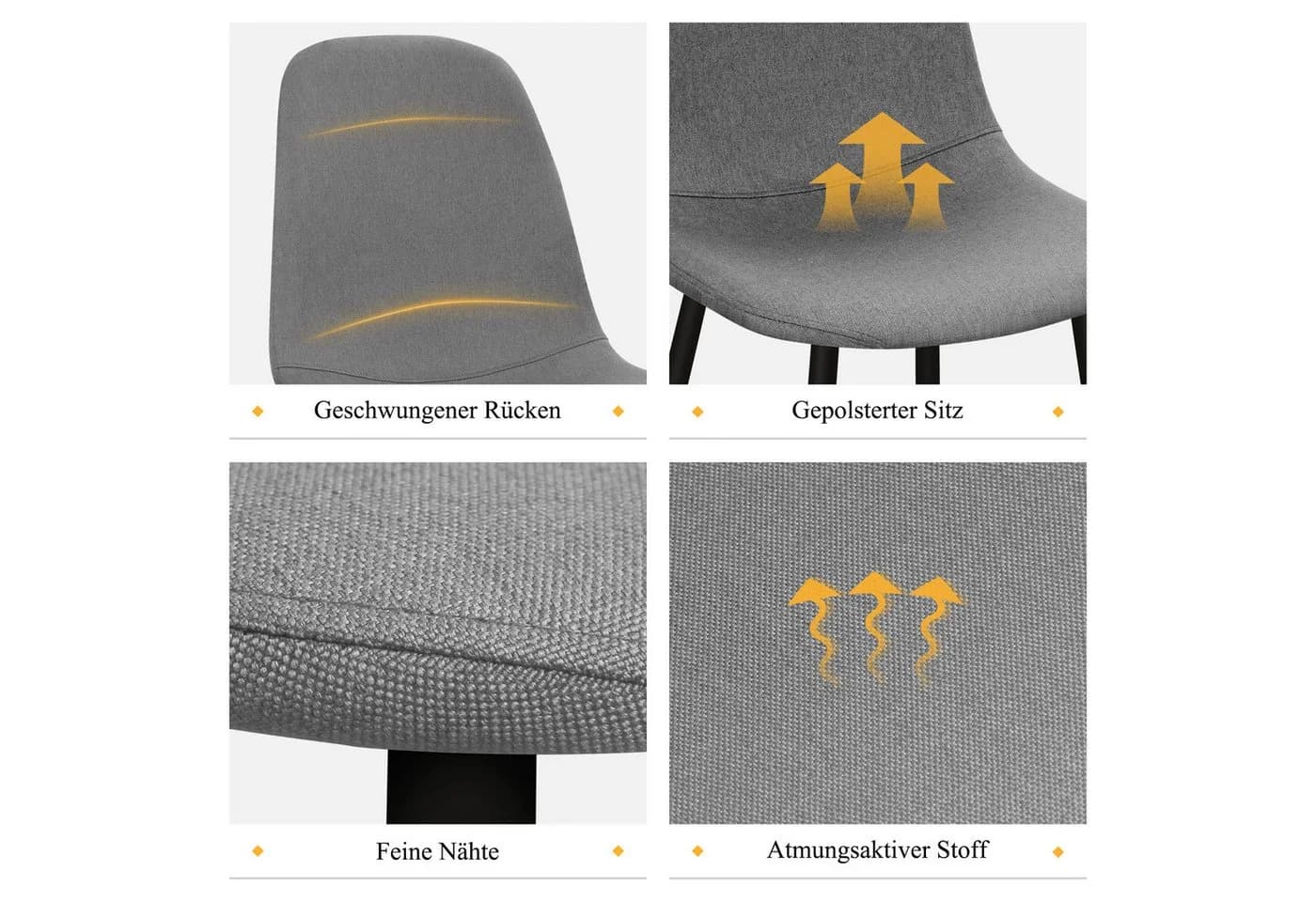 HOMELUX Esszimmerstühle 4er Set Grau Metallbeinen - Bild 3