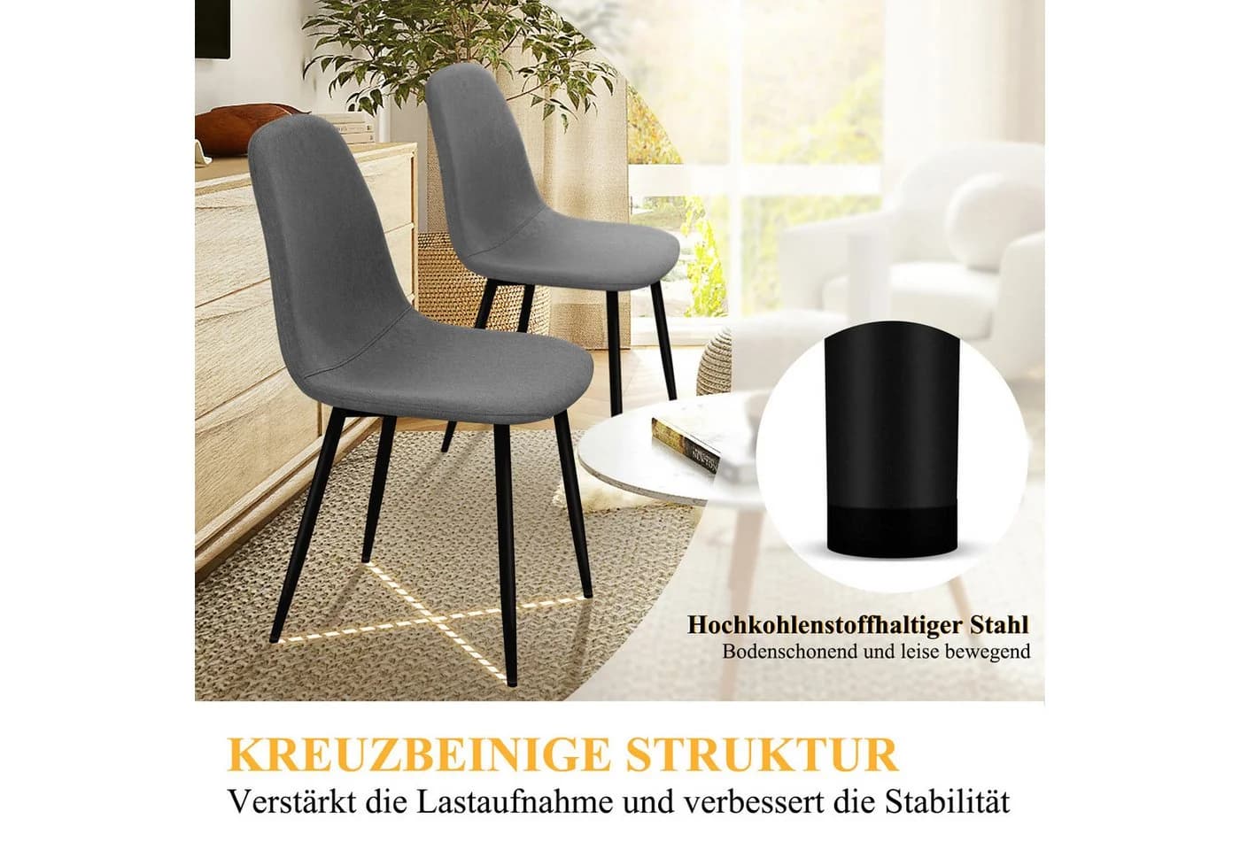 HOMELUX Esszimmerstühle 4er Set Grau Metallbeinen - Bild 4