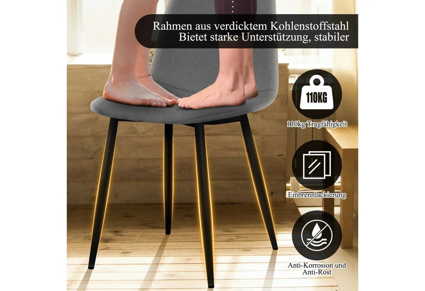 HOMELUX Esszimmerstühle 4er Set Grau Metallbeinen - Bild 5