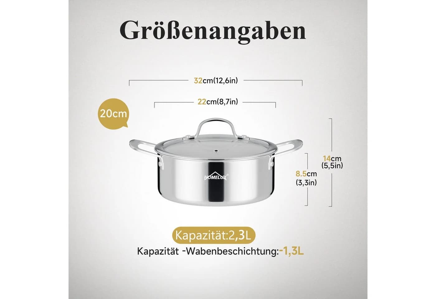 HOMELUX Suppentopf Edelstahl 20cm 2,3L Wabenstruktur Induktion - Bild 3