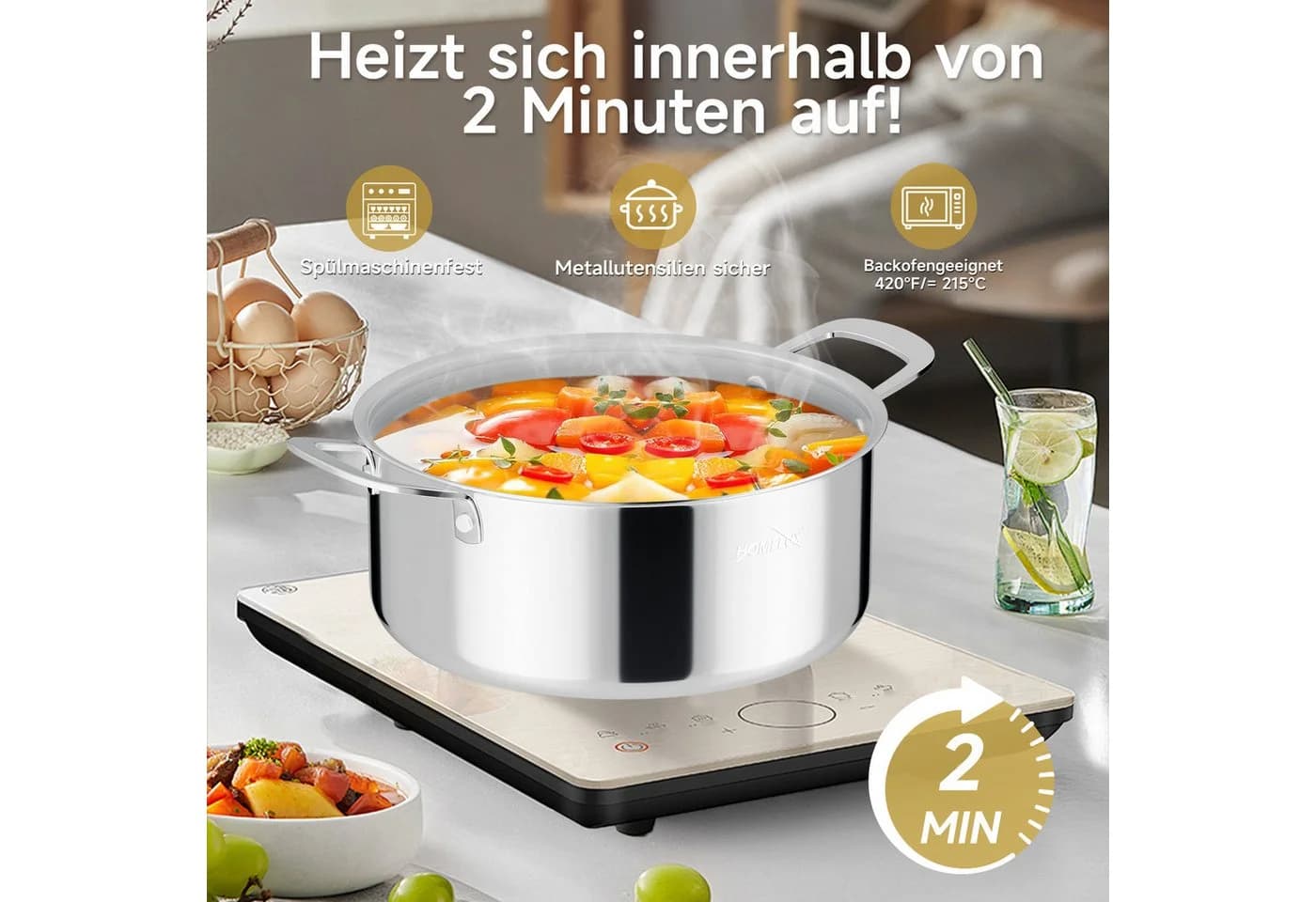 HOMELUX Suppentopf Edelstahl 20cm 2,3L Wabenstruktur Induktion - Bild 5