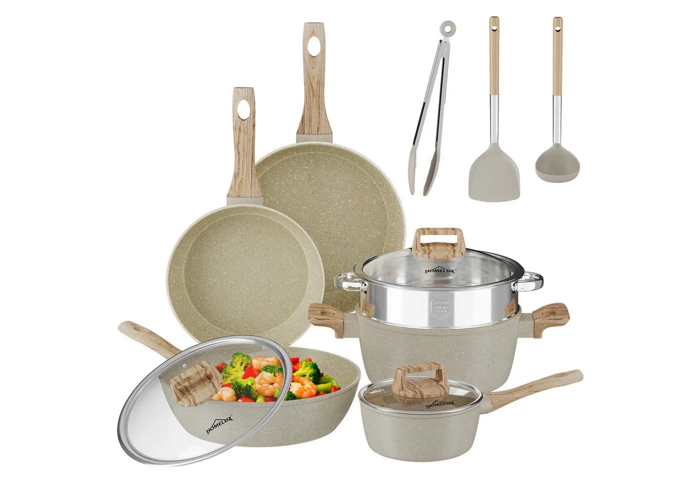 HOMELUX Topf-Set 12-tlg. Induktion Aluminium Edelstahl Beige/Schwarz - Bild 2