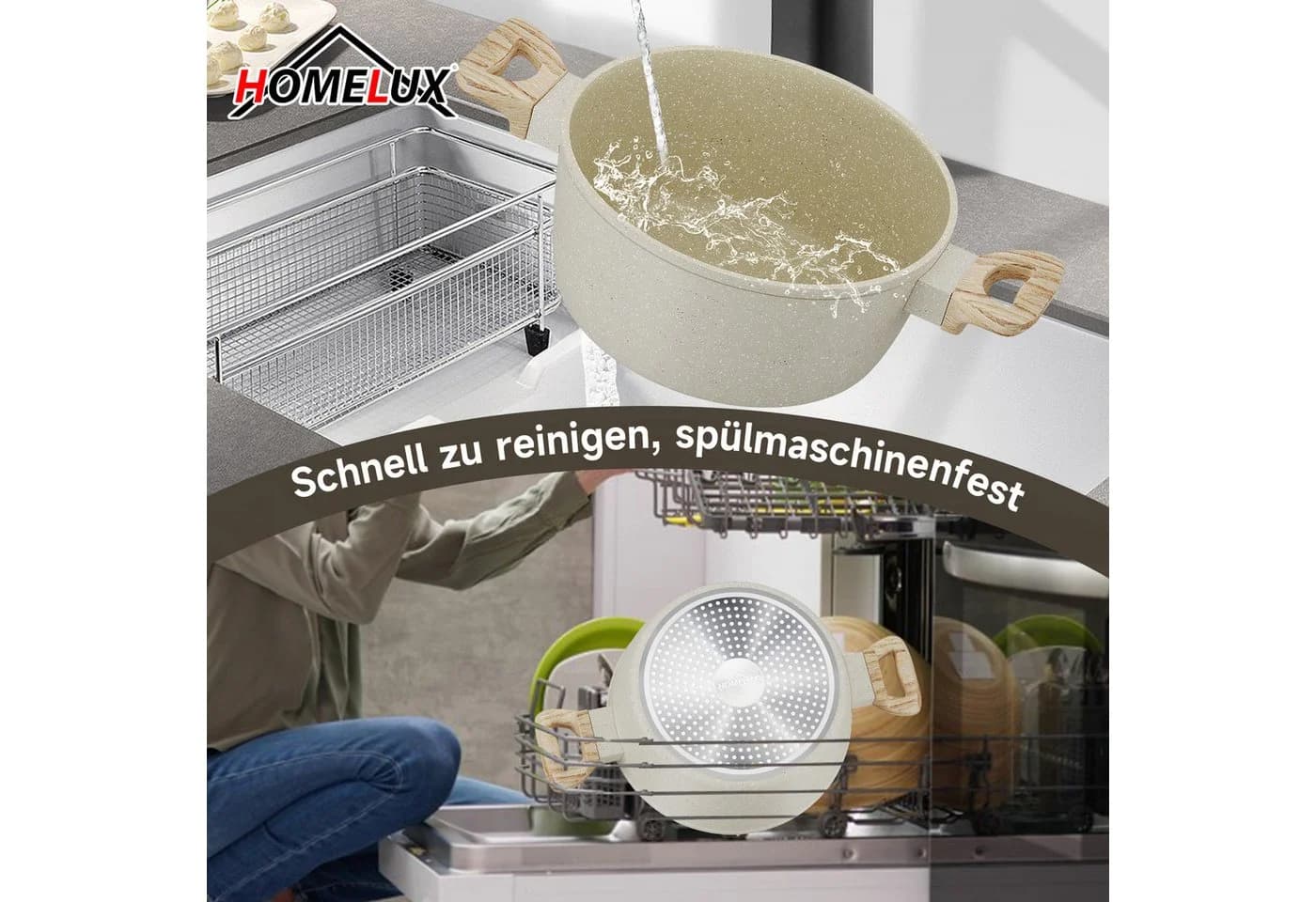 HOMELUX Topf-Set 12-tlg. Induktion Aluminium Edelstahl Beige/Schwarz - Bild 3