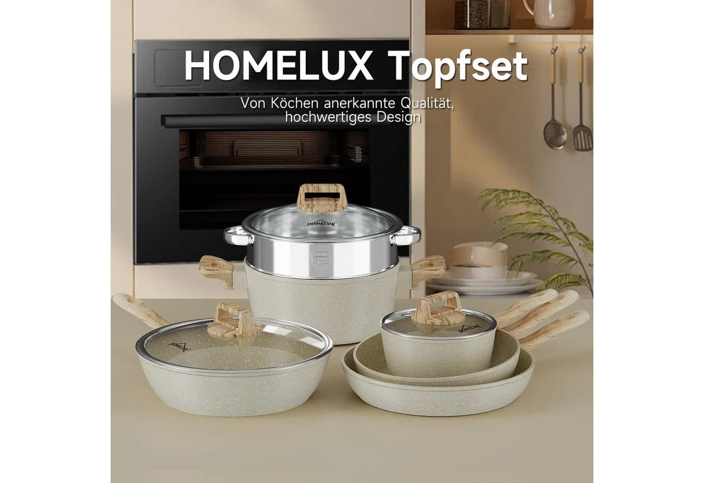 HOMELUX Topf-Set 12-tlg. Induktion Aluminium Edelstahl Beige/Schwarz - Bild 5