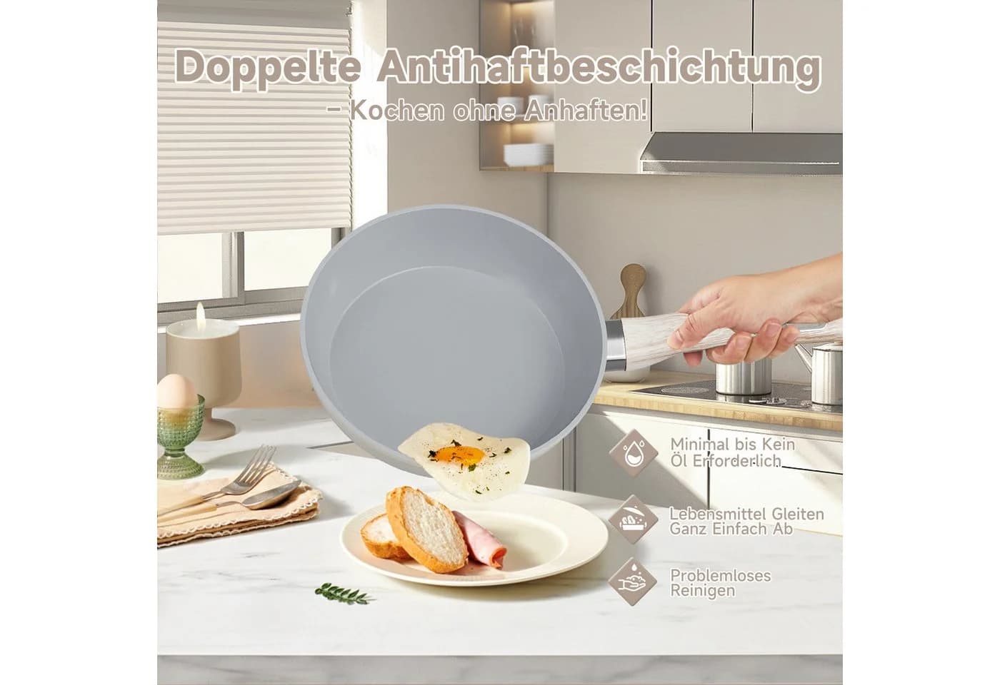 HOMELUX Pfannen-Set 3-tlg. Aluminium mit Keramik-Beschichtung & Holzgriffen - Bild 3