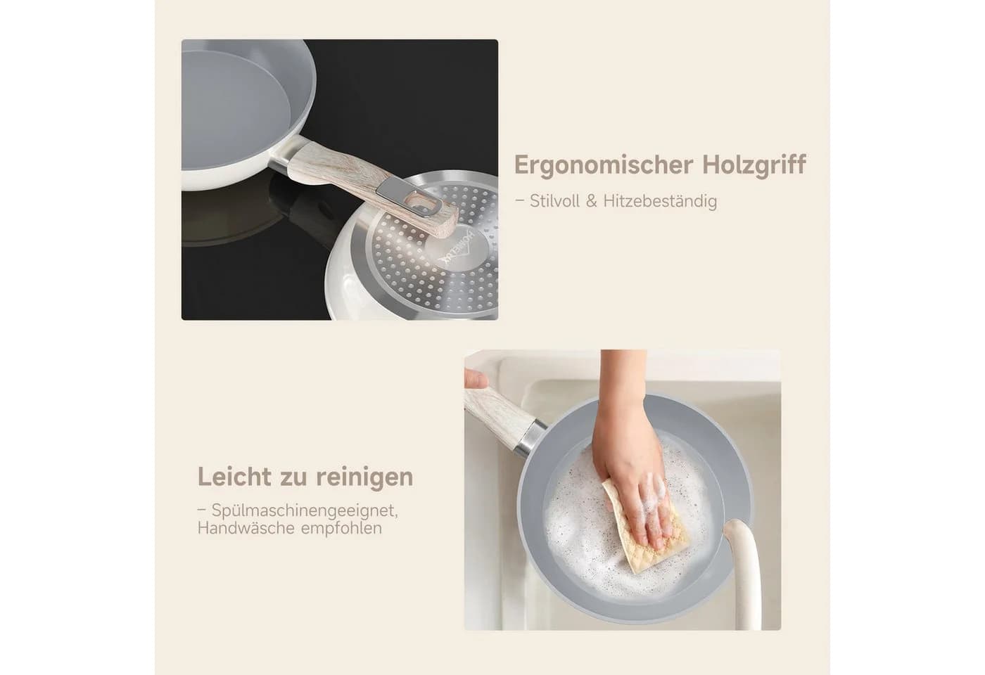 HOMELUX Pfannen-Set 3-tlg. Aluminium mit Keramik-Beschichtung & Holzgriffen - Bild 5