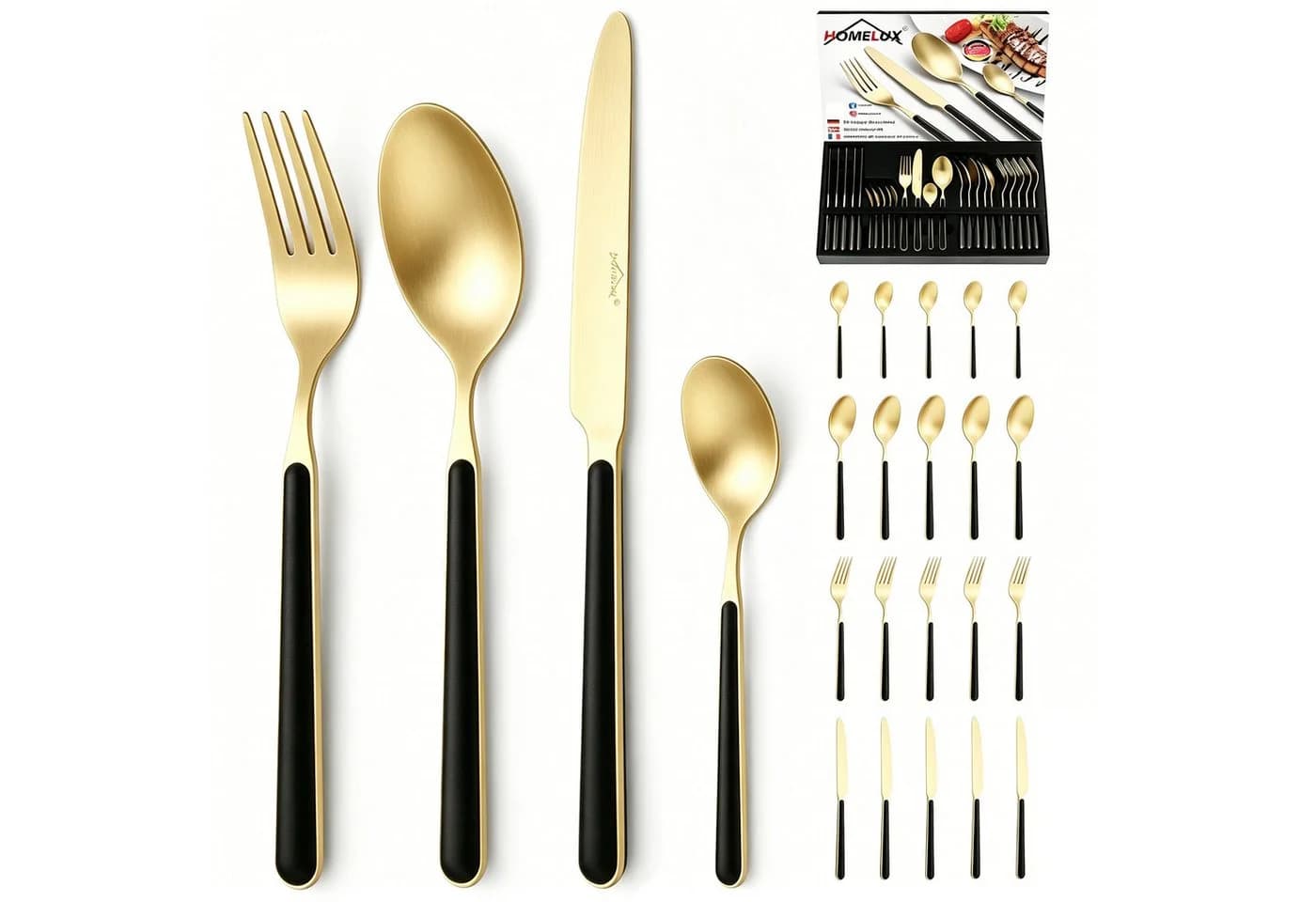 HOMELUX Besteck-Set 24tlg Gold Schwarz Edelstahl Titan-Beschichtung - Bild 2