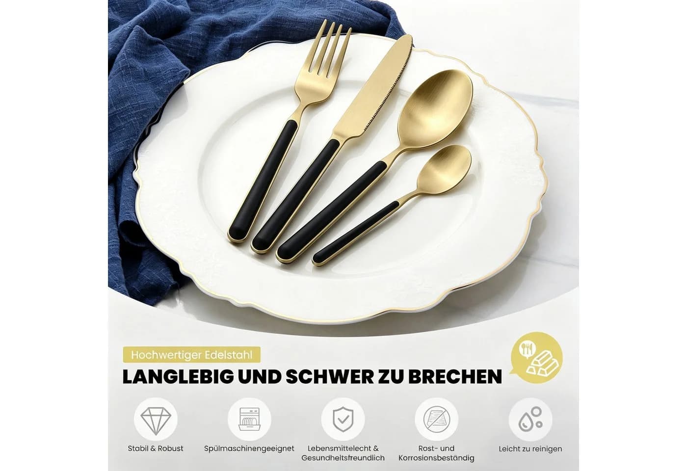 HOMELUX Besteck-Set 24tlg Gold Schwarz Edelstahl Titan-Beschichtung - Bild 3