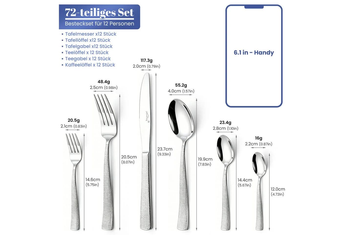 HOMELUX Besteck-Set 72-tlg. Edelstahl Spiegelpoliert für 12 Personen - Bild 5