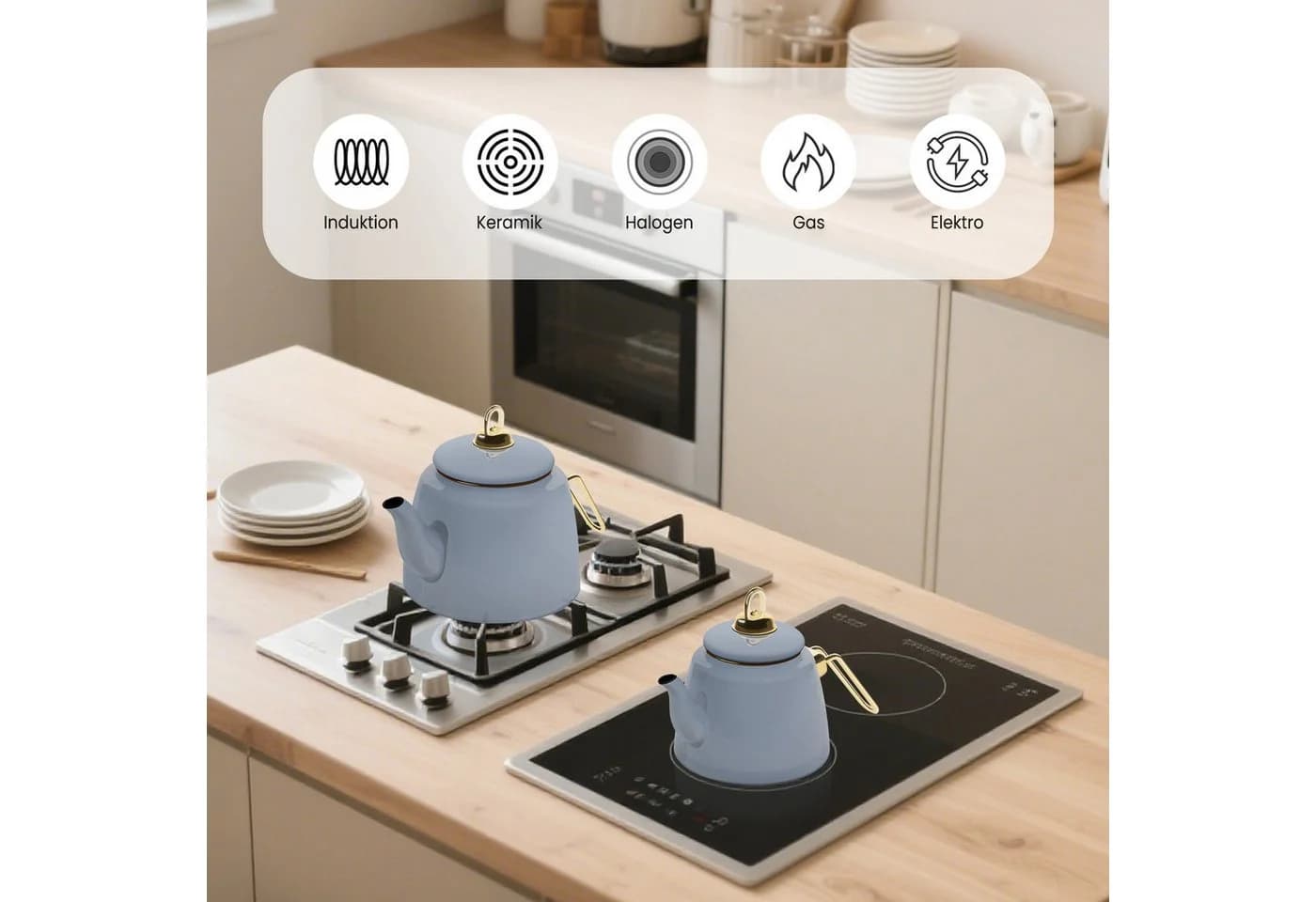 HOMELUX Türkische Teekanne 2L+1L Emaille Induktionsgeeignet Blau