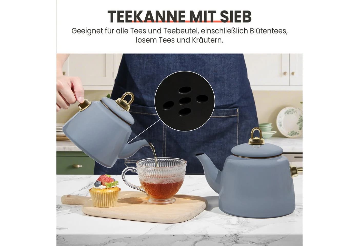 HOMELUX Türkische Teekanne 2L+1L Emaille Induktionsgeeignet Blau - Bild 4