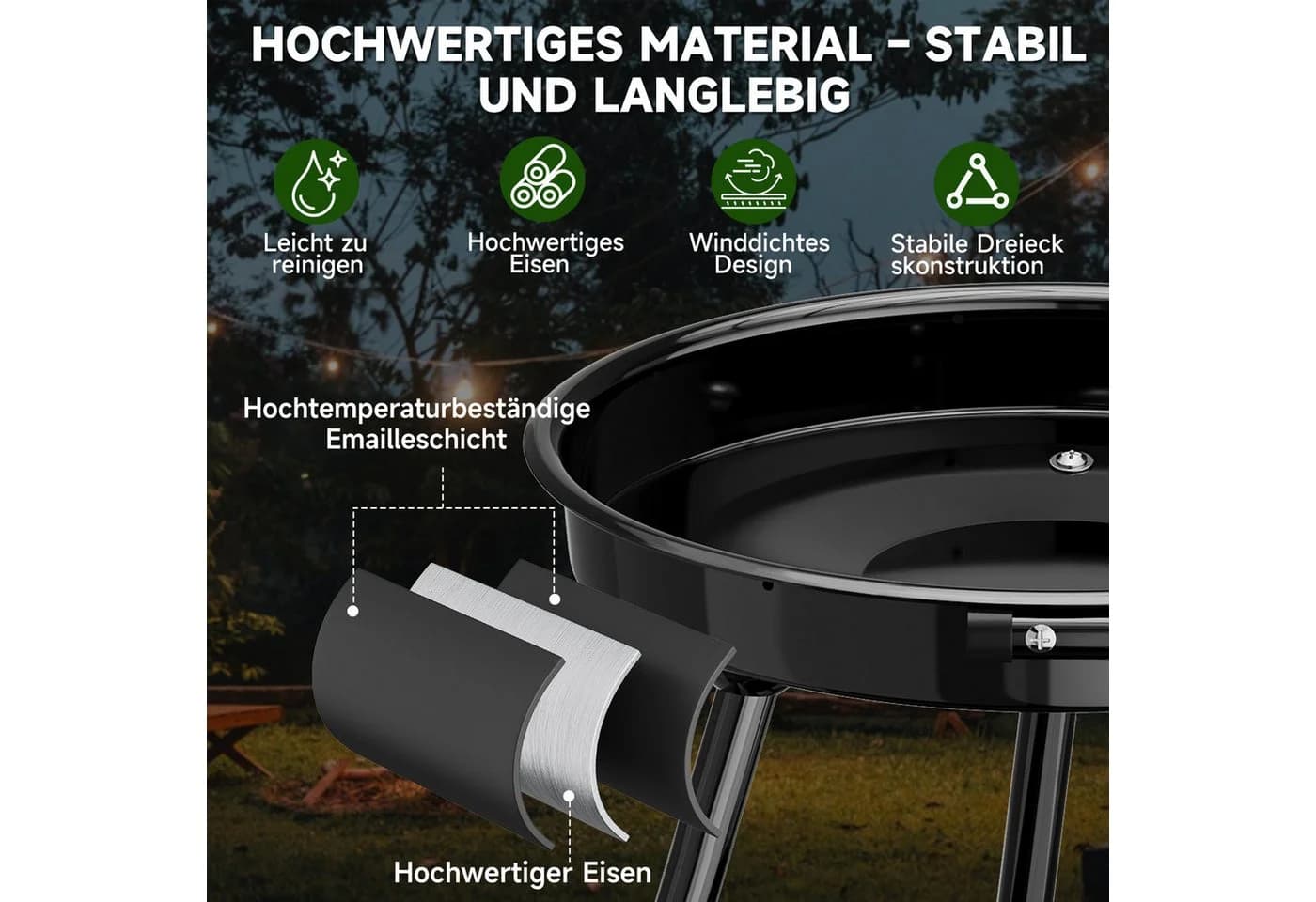HOMELUX Holzkohlegrillwagen mit Windschutz & Rollen - Bild 3