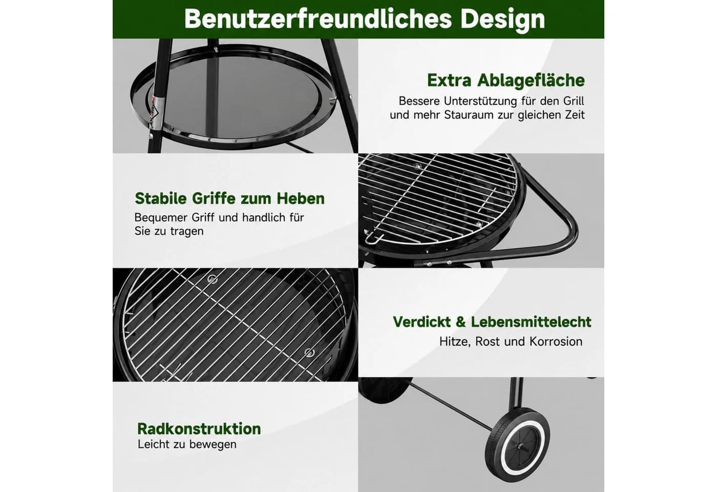 HOMELUX Holzkohlegrillwagen mit Windschutz & Rollen - Bild 4