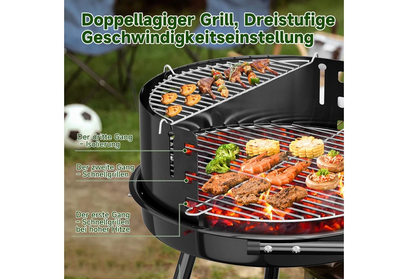HOMELUX Holzkohlegrillwagen mit Windschutz & Rollen - Bild 5