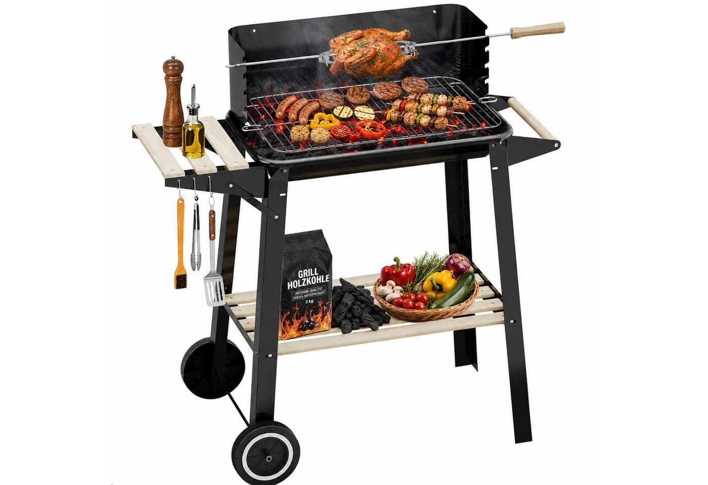 HOMELUX Holzkohlegrill Grillwagen höhenverstellbar mit Rädern - Bild 2