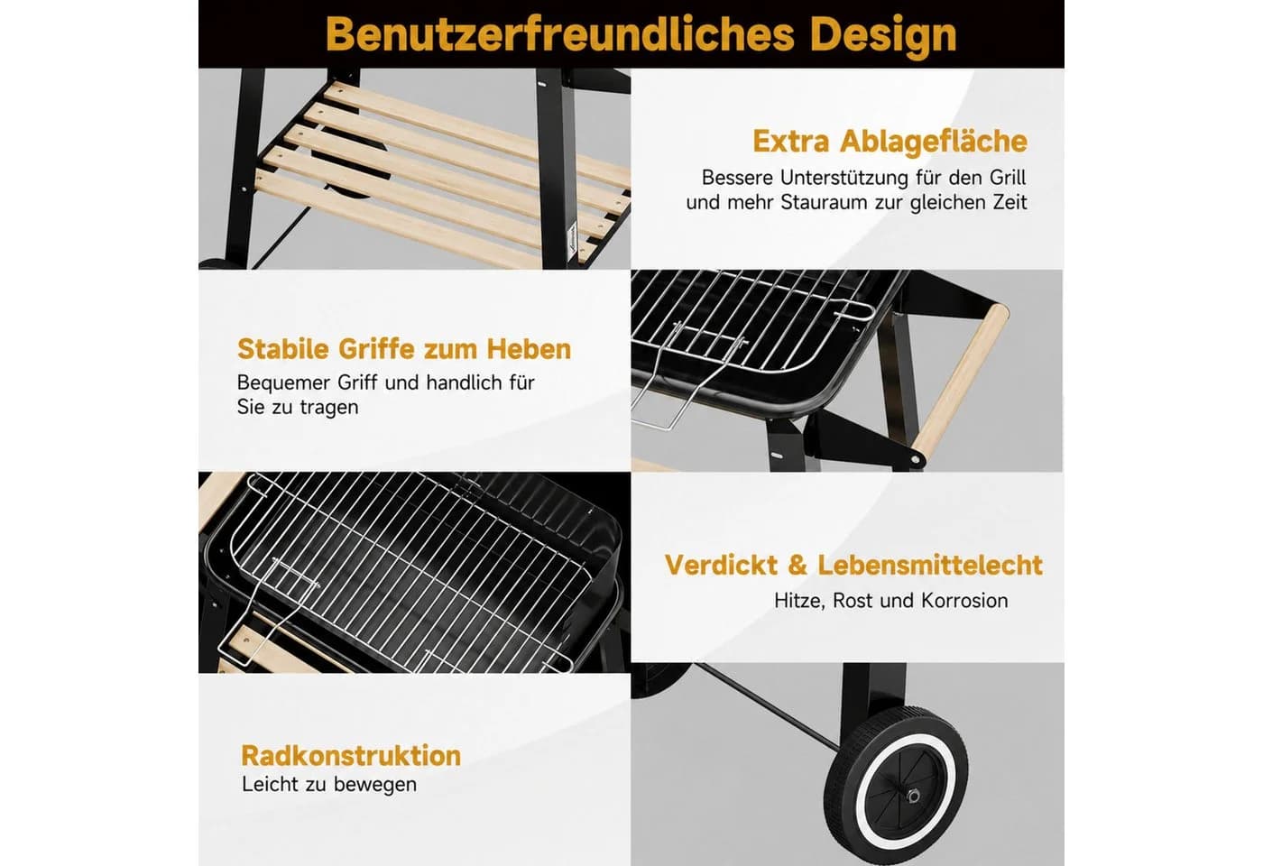 HOMELUX Holzkohlegrill Grillwagen höhenverstellbar mit Rädern - Bild 3