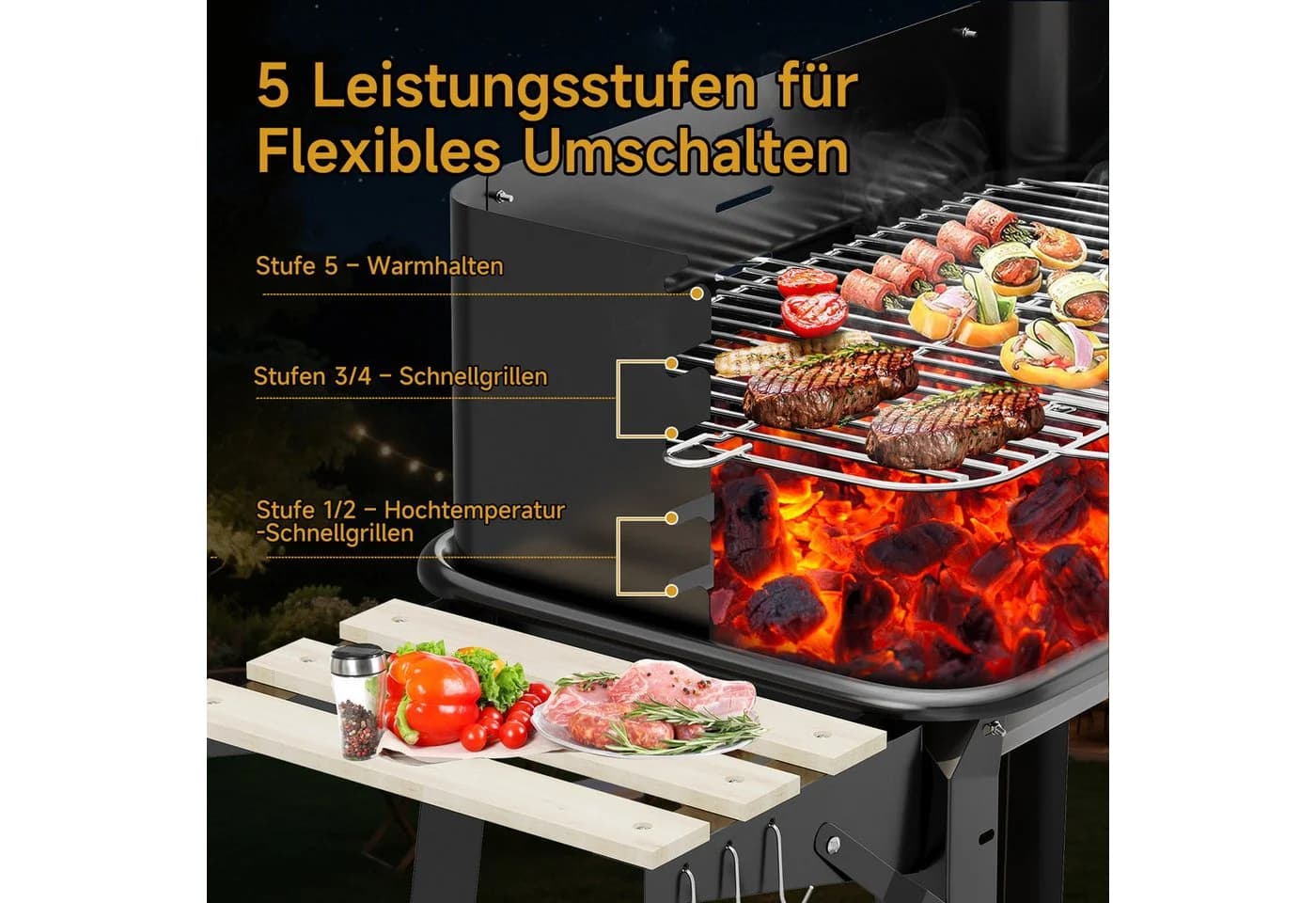 HOMELUX Holzkohlegrill Grillwagen höhenverstellbar mit Rädern - Bild 5