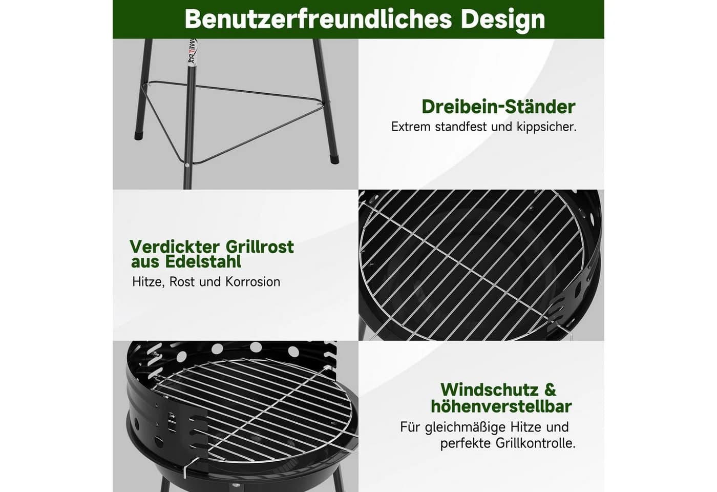 HOMELUX Holzkohlegrillwagen 30 cm Grillrost höhenverstellbar klappbar - Bild 3