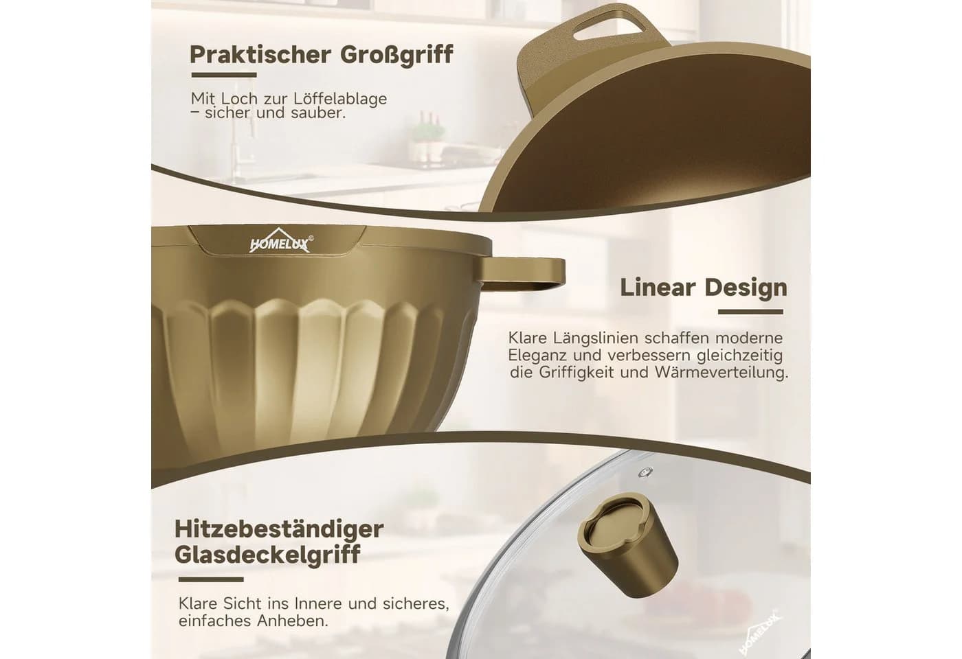 HOMELUX Topf-Set 8-tlg. Induktion Aluminium Antihaft braun - Bild 3