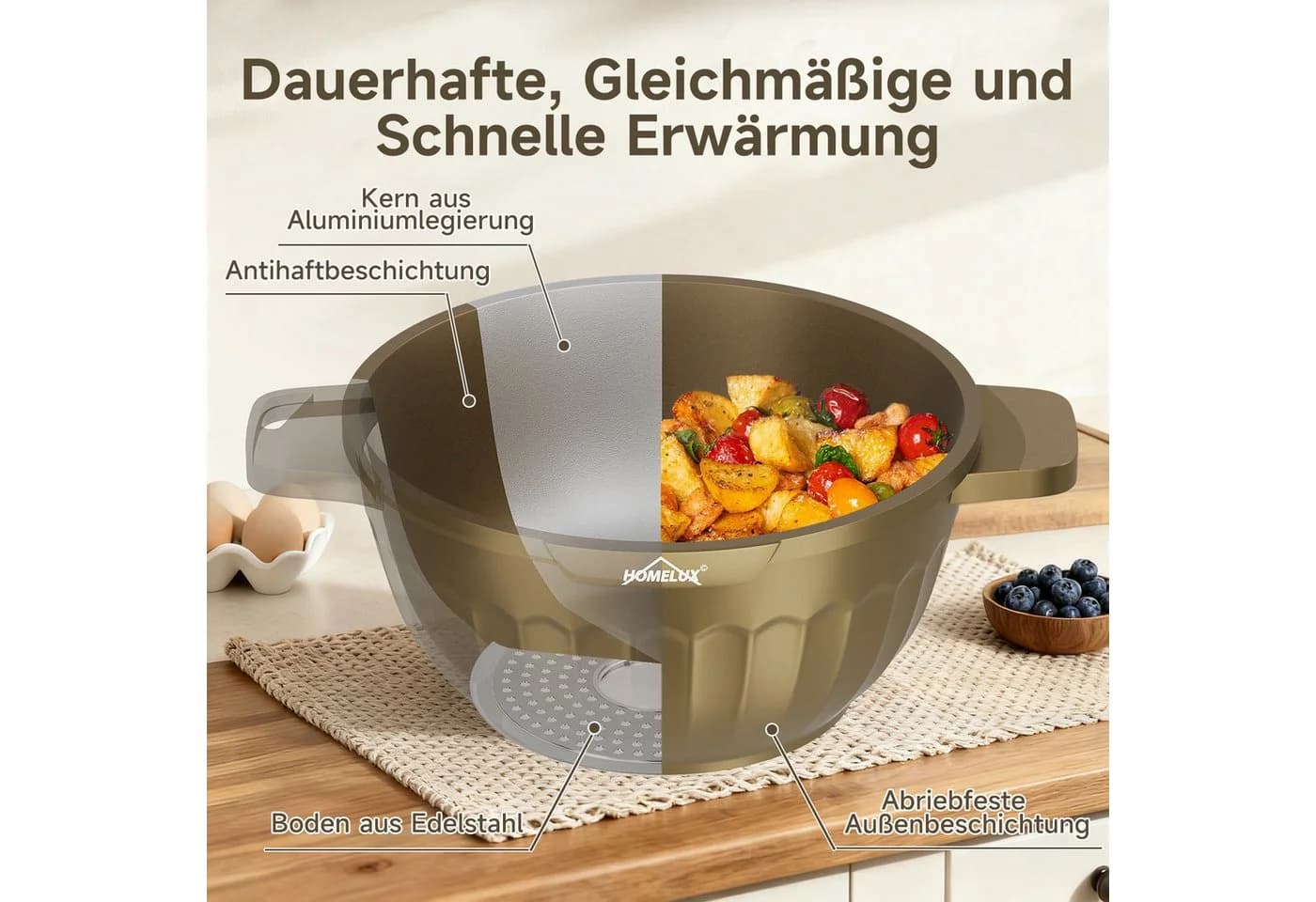 HOMELUX Topf-Set 8-tlg. Induktion Aluminium Antihaft braun - Bild 5