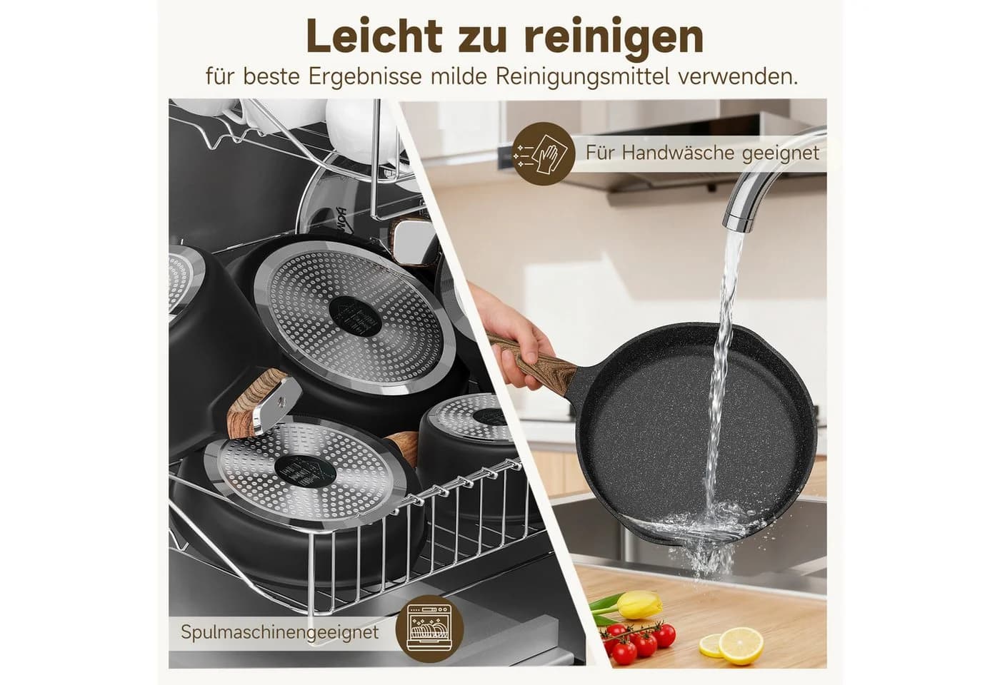 HOMELUX Topf-Set 8-tlg. Schwarz Aluminiumguss Antihaftbeschichtung - Bild 4