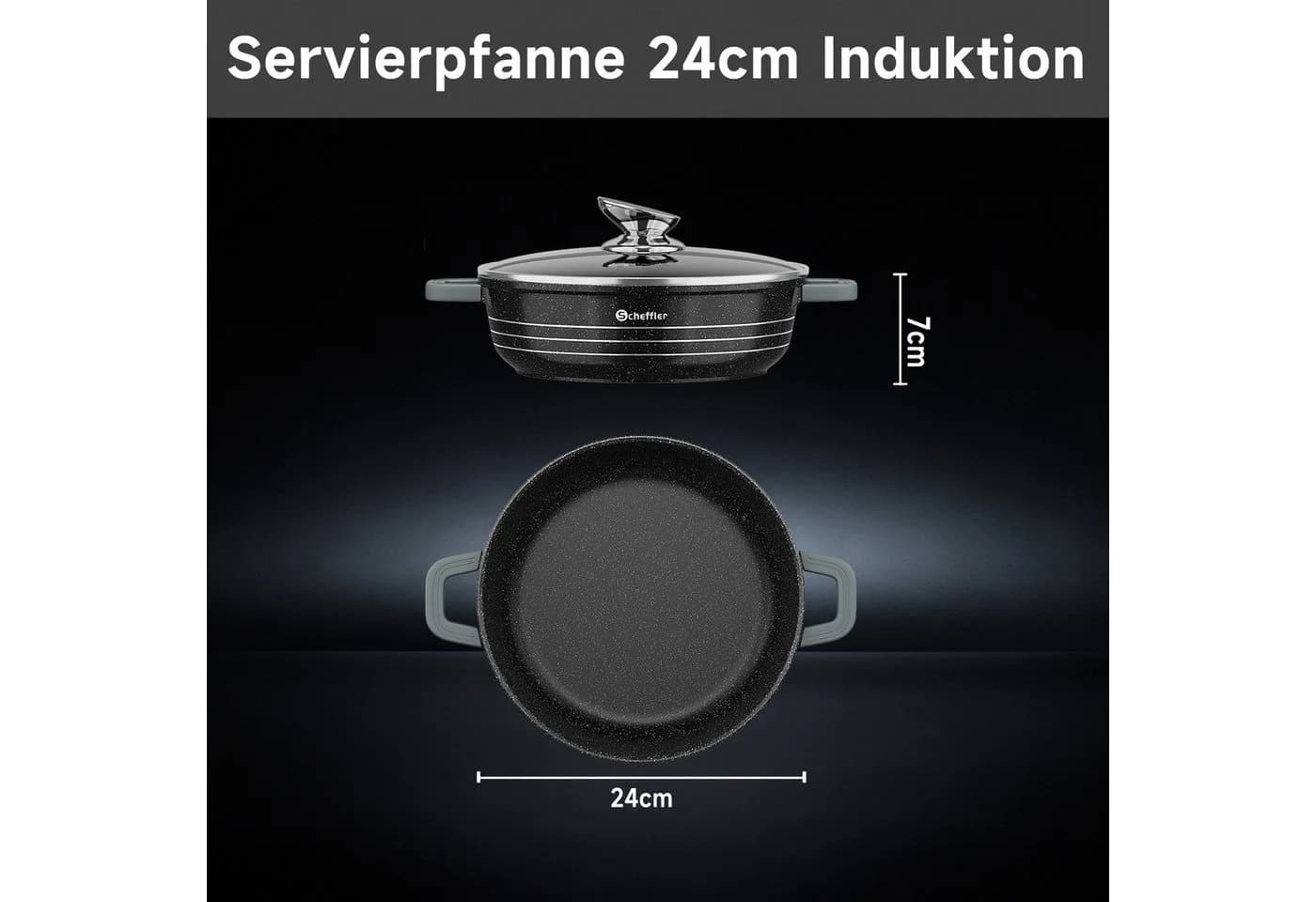 Scheffler Suppentopf Aluguss mit Glasdeckel & Silikon-Griffen